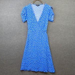 Lulus Wrap Dress Womens Small Blue White Floral Slit Sleeve Knee Length